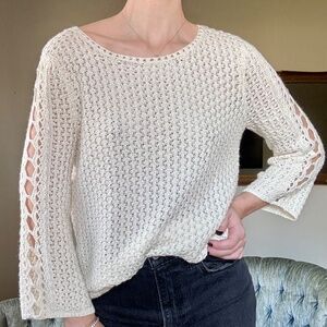 Chico’s open knit bell sleeve pullover lightweight soft sweater size 0 small